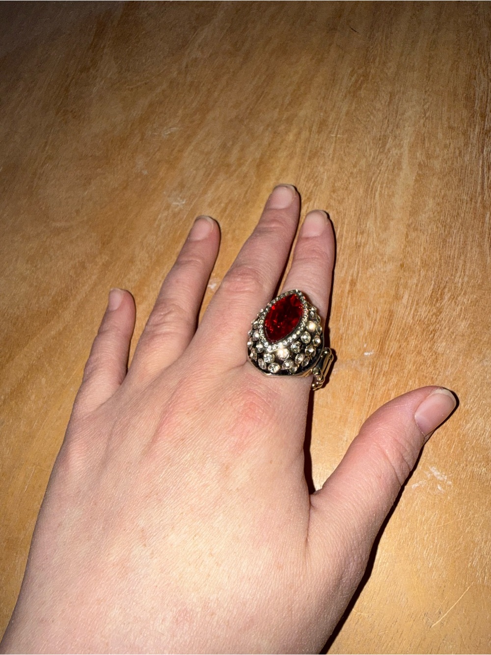 Statement Red Gem and Silver-Tone Cocktail Ring